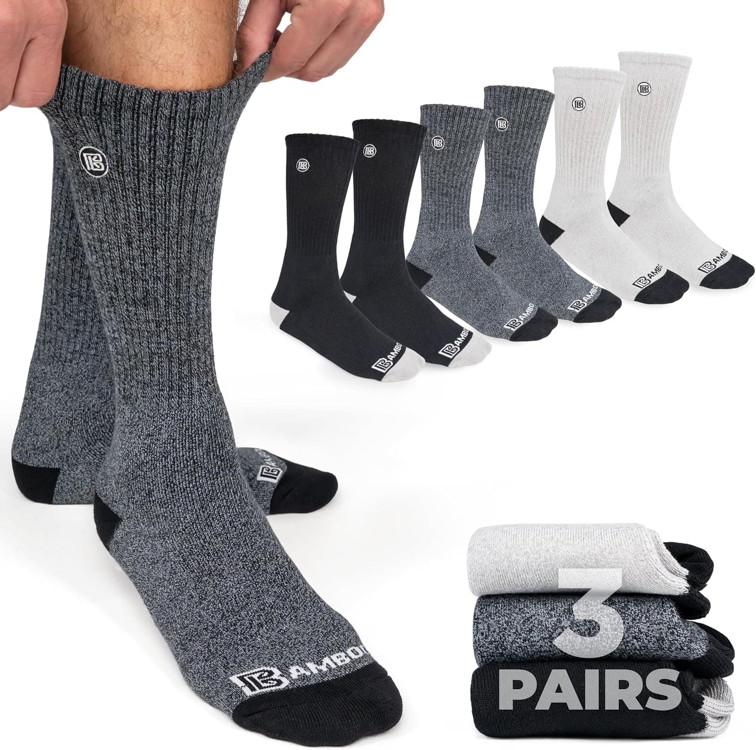 Premium Bamboo Rayon Crew Work Socks Moisture Wicking Odor Eliminating