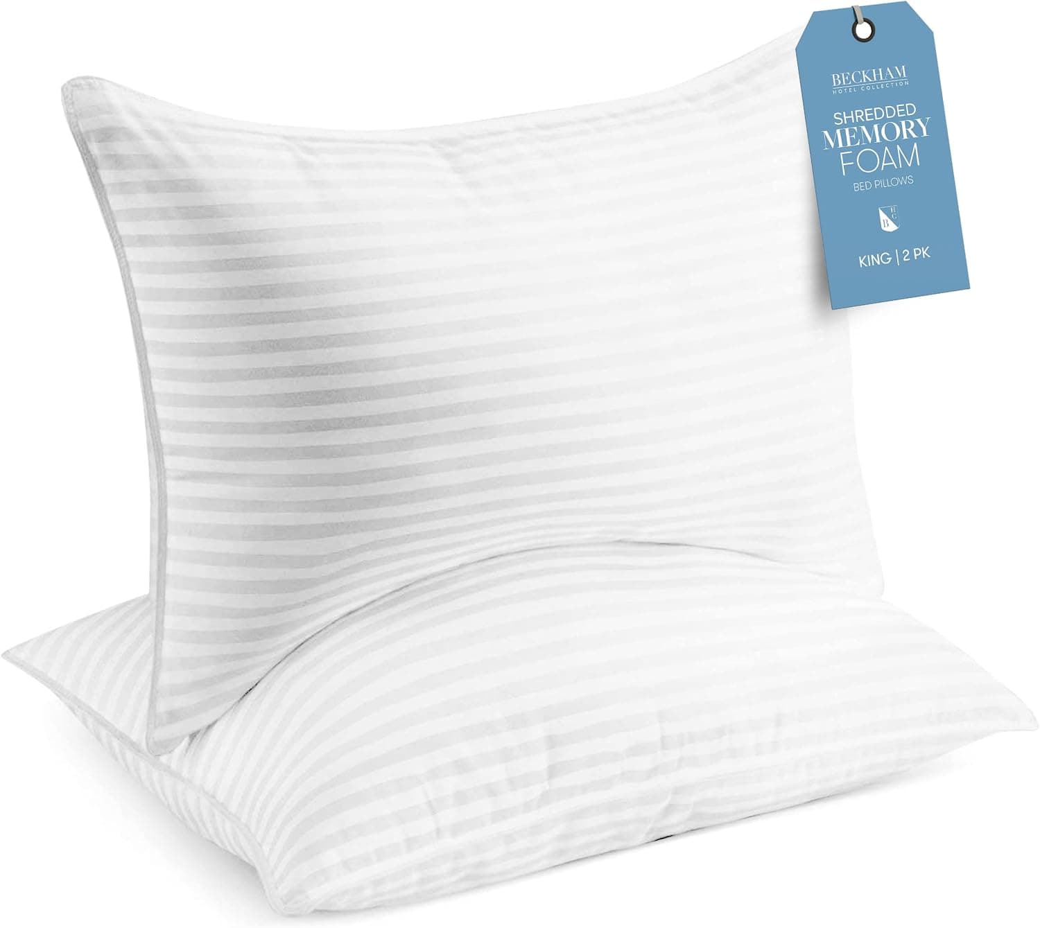 Beckham Hotel Collection King Memory Foam (Adjustable Fill) Bed Pillows Set of 2 - Cooling Shredded Foam