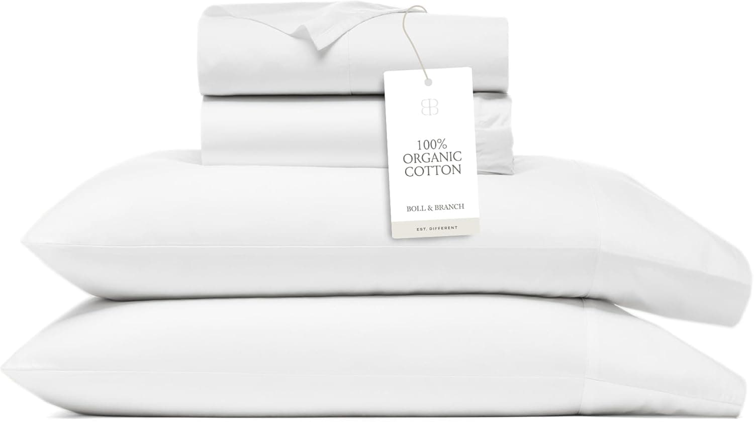 BOLL & BRANCH Percale Hemmed Sheet Set - Cooling Breathable Bed Sheets for Hot Sleepers - King, White - Luxury 100% Organic Cotton - 1 Flat, 1 Fitted, 2 Pillowcases
