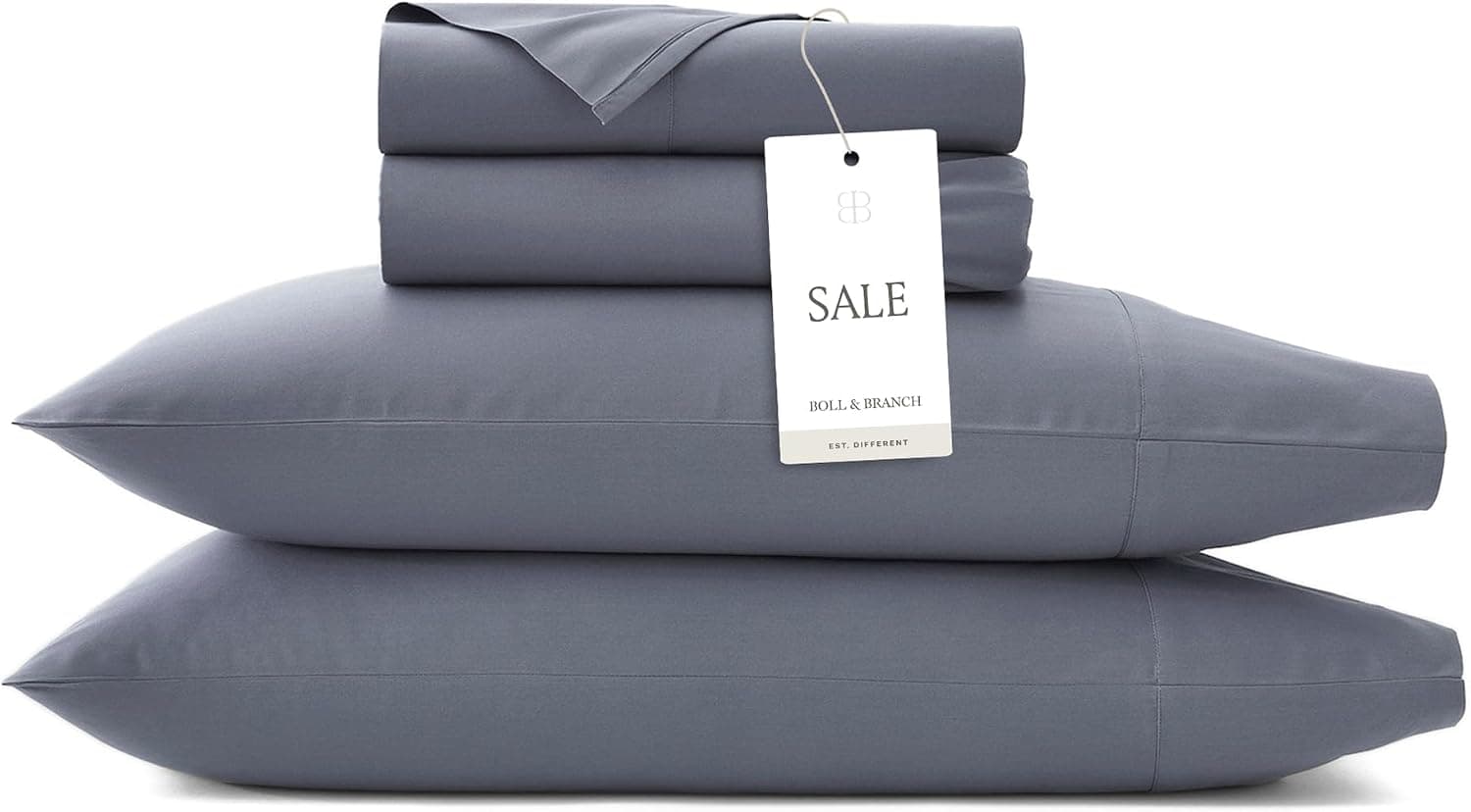 BOLL & BRANCH Percale Hemmed Sheet Set, Cooling Breathable, Queen, Mineral, 100% Organic Cotton