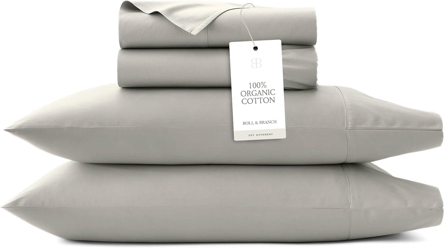 BOLL & BRANCH Percale Hemmed Sheet Set - Cooling Breathable Bed Sheets for Hot Sleepers - King, Pewter - Luxury 100% Organic Cotton - 1 Flat, 1 Fitted, 2 Pillowcases