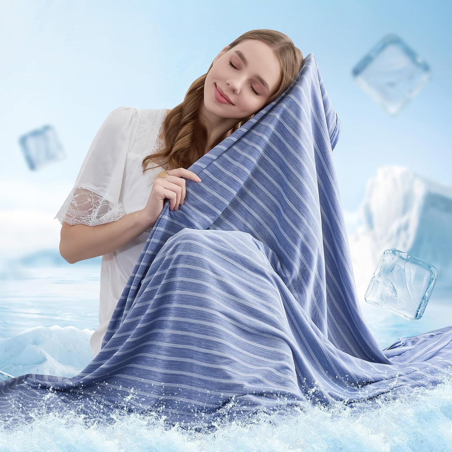 INGEROOM Cooling Blanket for Night Sweats Queen Size 90x90, Blue