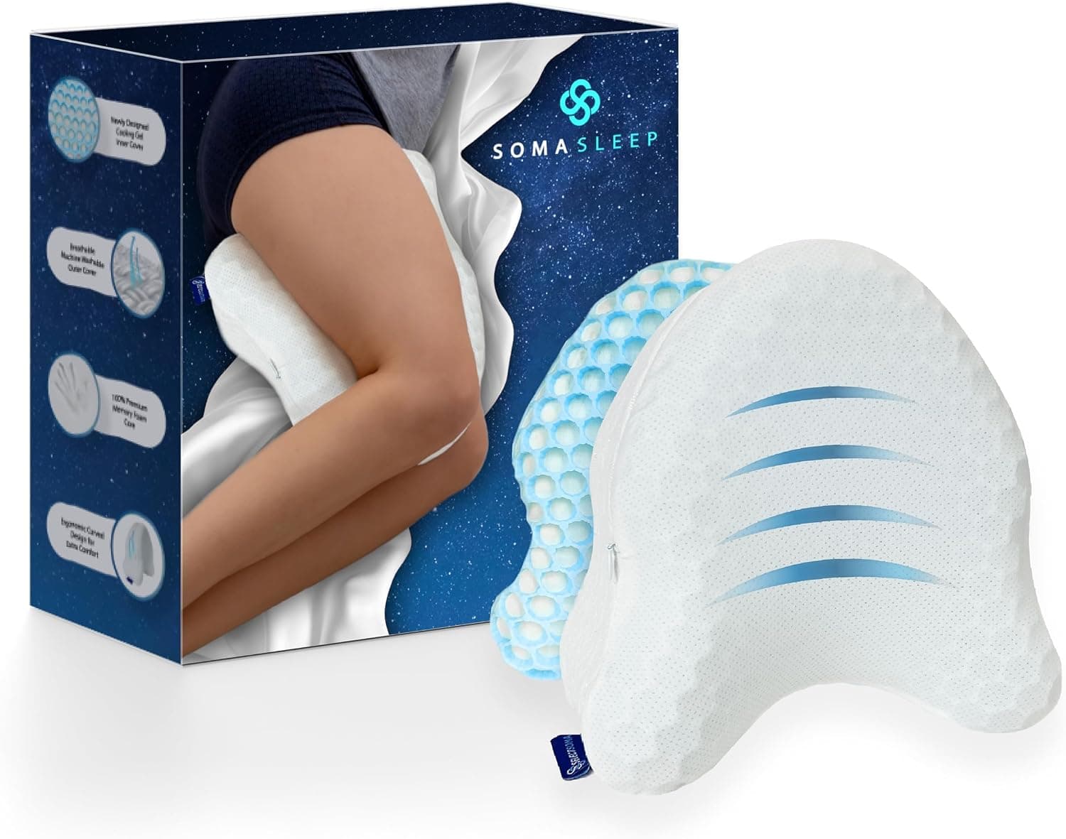 SelectSoma Knee Pillow for Side Sleepers with Cooling Memory Foam Gel Cover