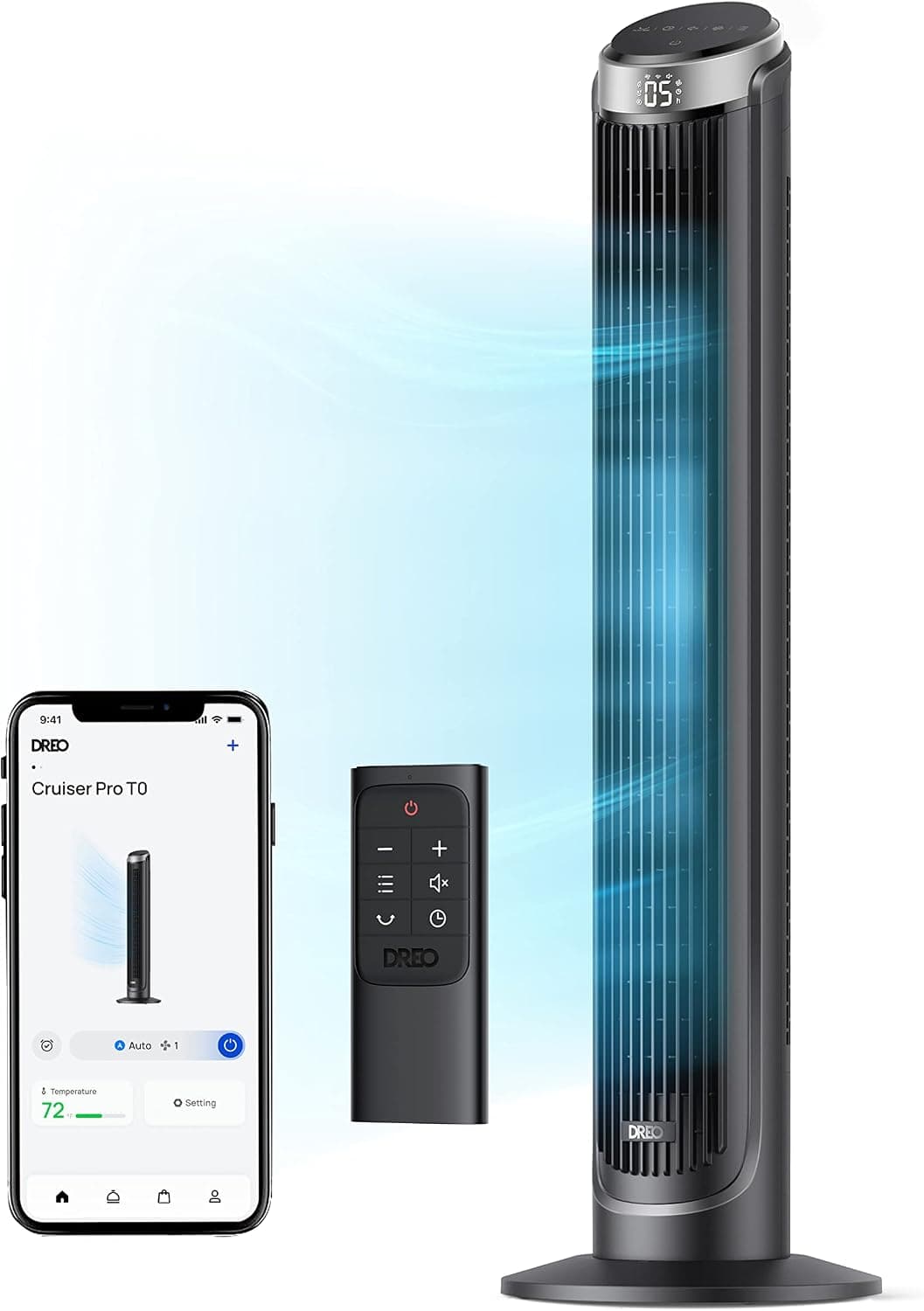 DREO Smart Tower Fan for Bedroom, 90 Oscillating 40 inch, 26ft/s, 5 Speeds 4 Modes, Touch/Remote/APP & Voice, Alexa