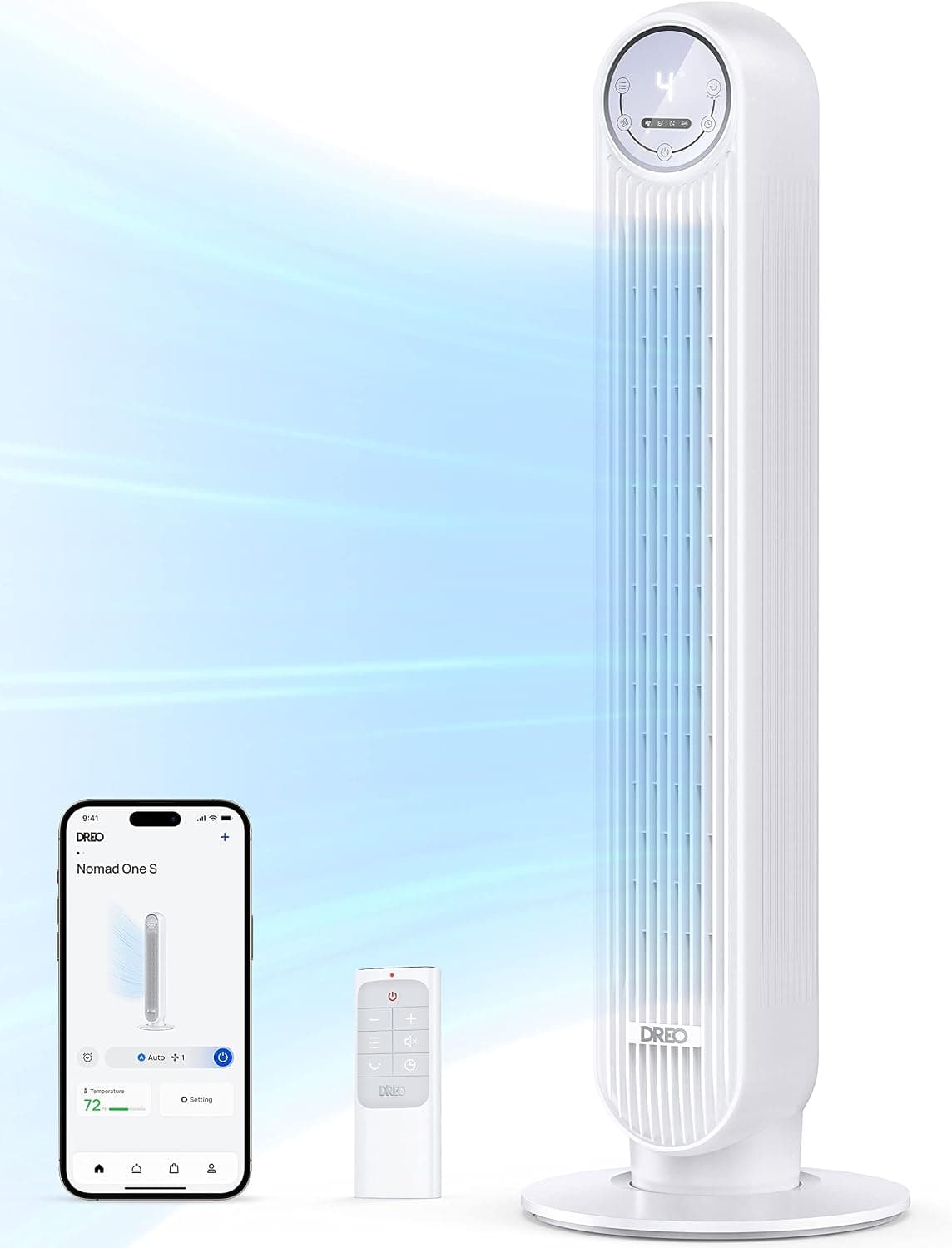 DREO Smart Tower Fan for Bedroom, 28ft/s, 20dB, 8 Speeds, 2026 Upgraded DC Motor, 90 Oscillating, WiFi Voice Control