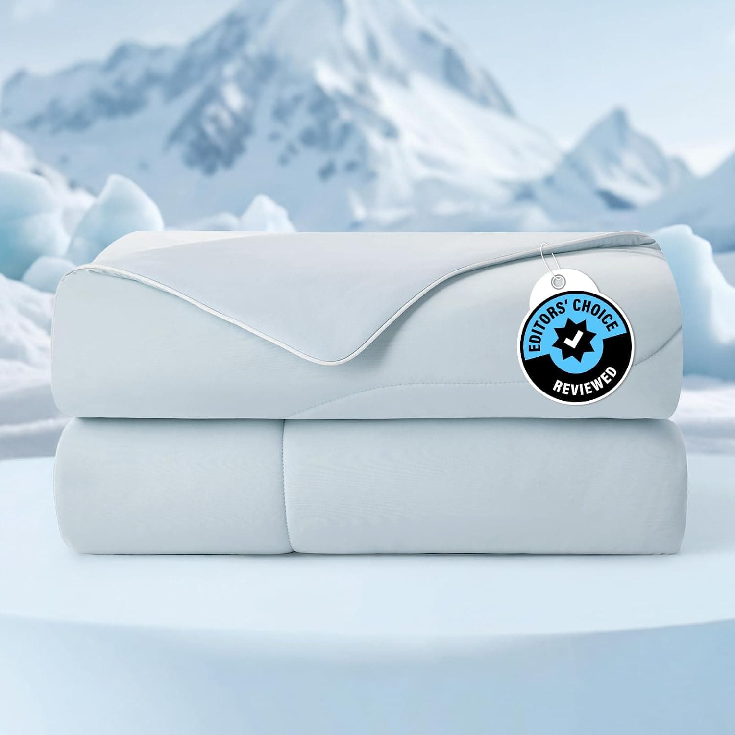 Cozy Bliss Cooling Comforter Queen Size, Cooling Blanket for Hot Sleepers and Night Sweats, Breathable Silk Smooth Blue