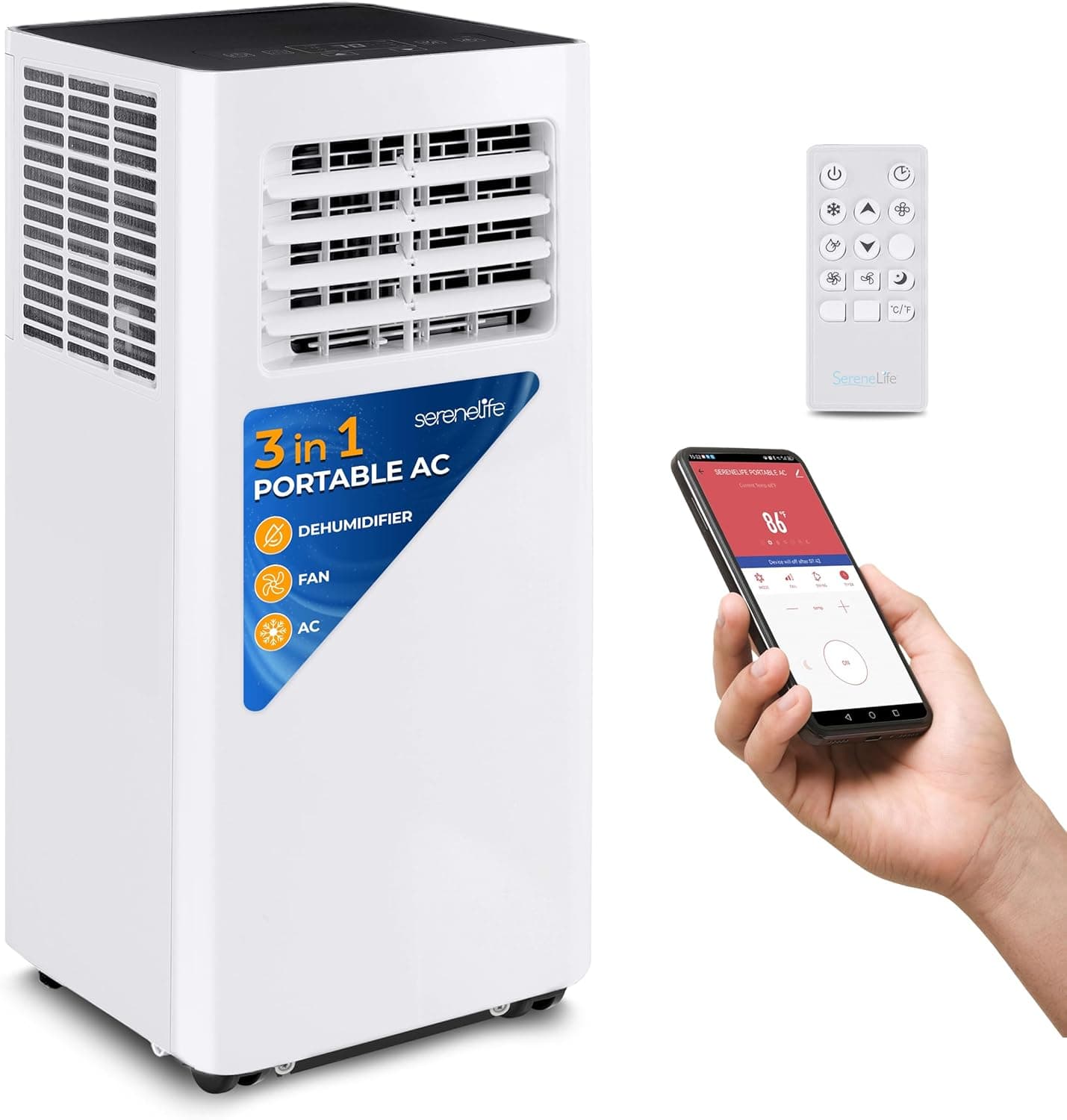 SereneLife Smart Portable Air Conditioner, 8000 BTU Small AC Unit with Wi-Fi, Dehumidifier and Fan, 350 Sq. Ft