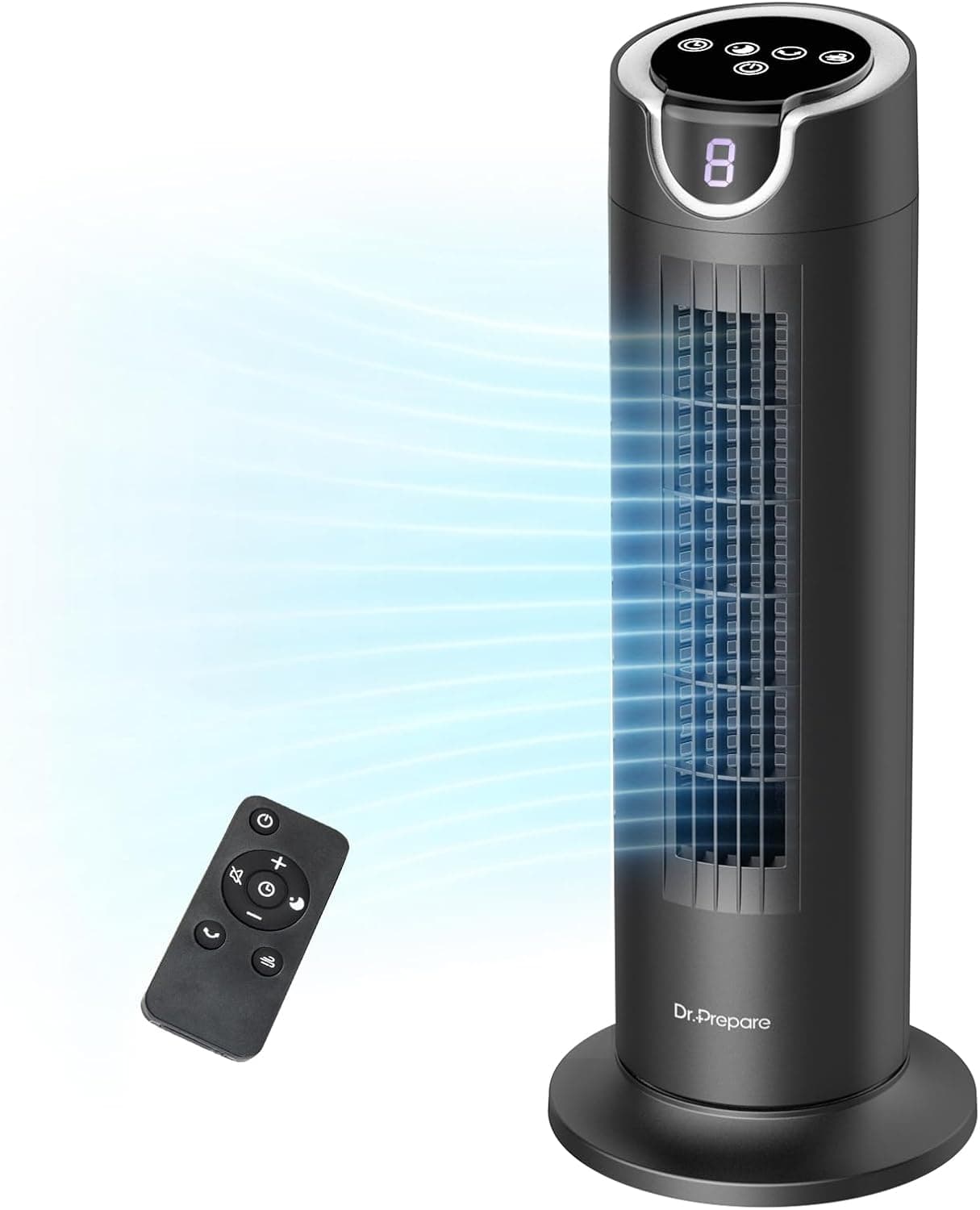 DR.PREPARE Tower Fan for Bedroom, 25 dB Quiet DC Bladeless Fan, 8 Speeds, 1-8H Timer, 80 Oscillating, 16 Inch