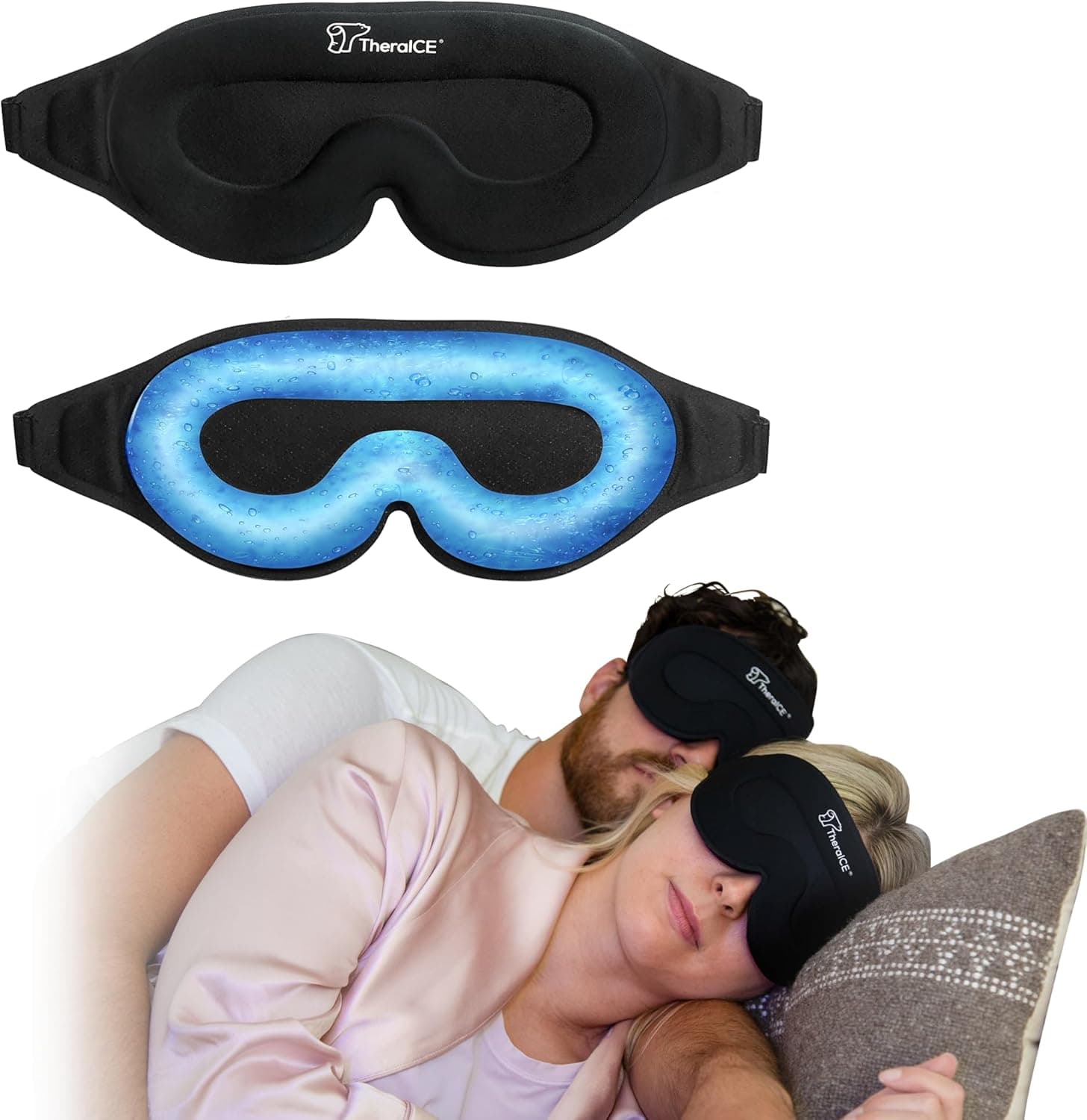 TheraICE Sleep Mask + Cooling Gel Relief Weighted 100% Blackout 3D Eye Mask