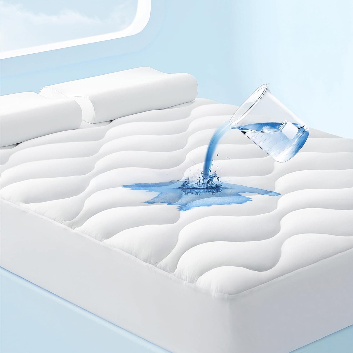 Bedsure Breescape Waterproof Mattress Protector Queen - Noiseless Quilted Cooling Topper with 8-21 Inches Deep