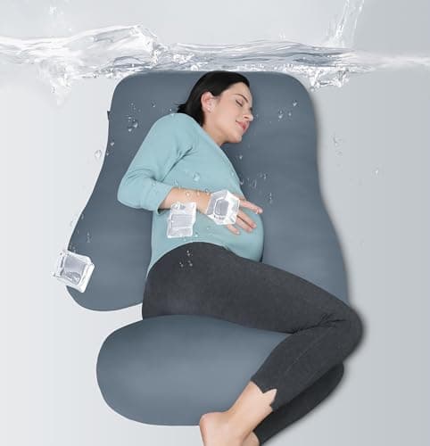 MOON PARK Pregnancy Pillows for Sleeping - U Shaped Full Body Maternity Pillow with Removable Cover - Support for Back, Legs, Belly, Hips - 57 Inch - Grey - Cooling Cover
