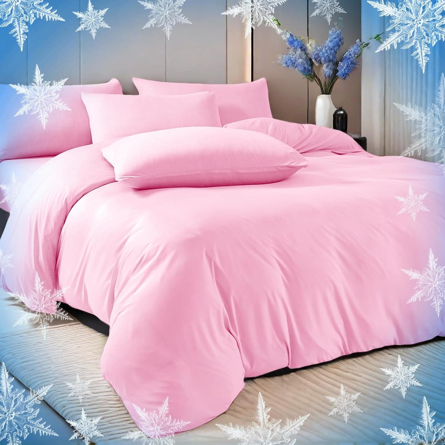 YIYEA Cooling Duvet Cover King, Arc-Chill Q-Max>0.5, Pink
