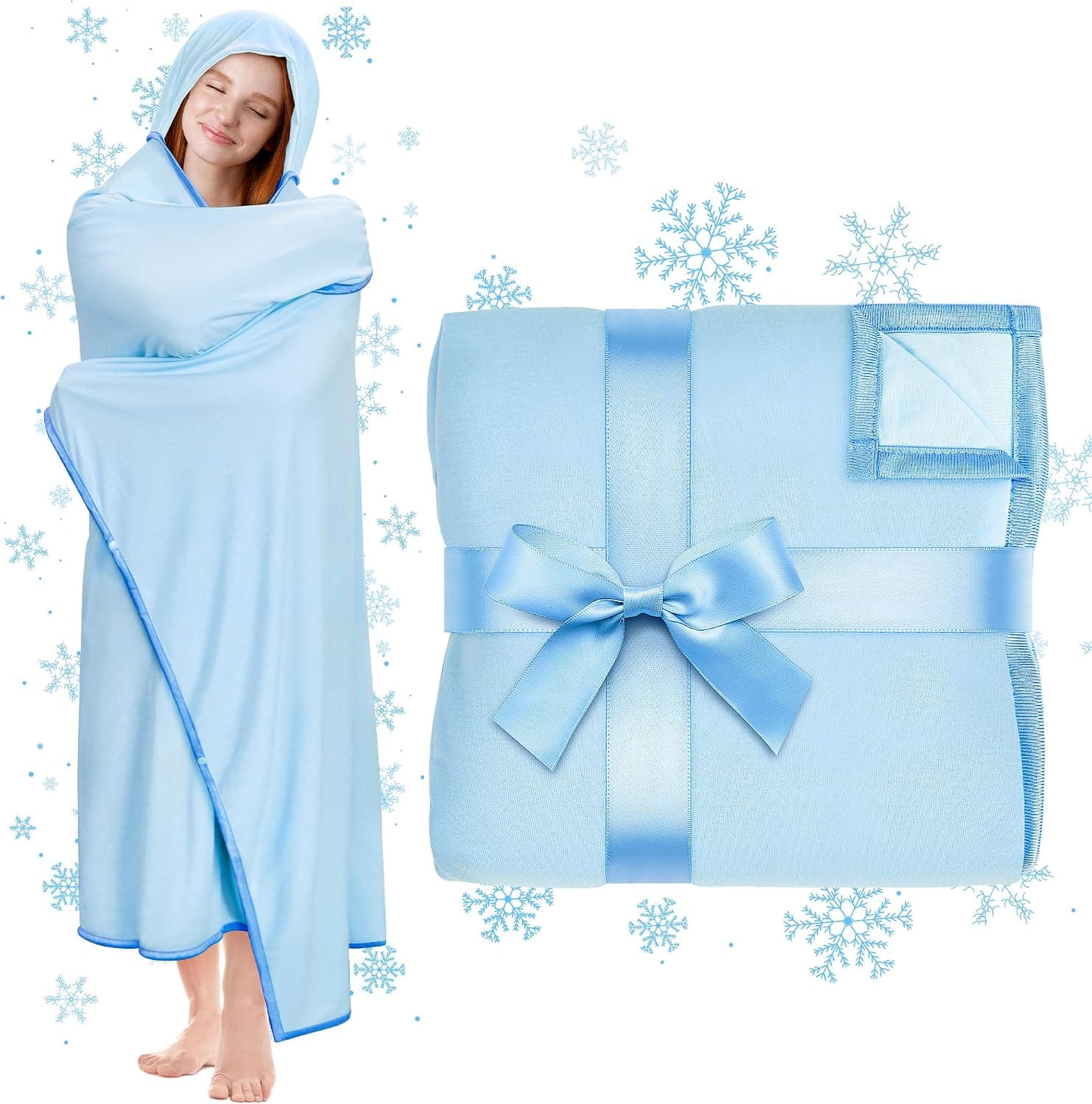 Cooling Wearable Throw Blanket for Hot Sleepers Double Sided 52x60, Light Blue