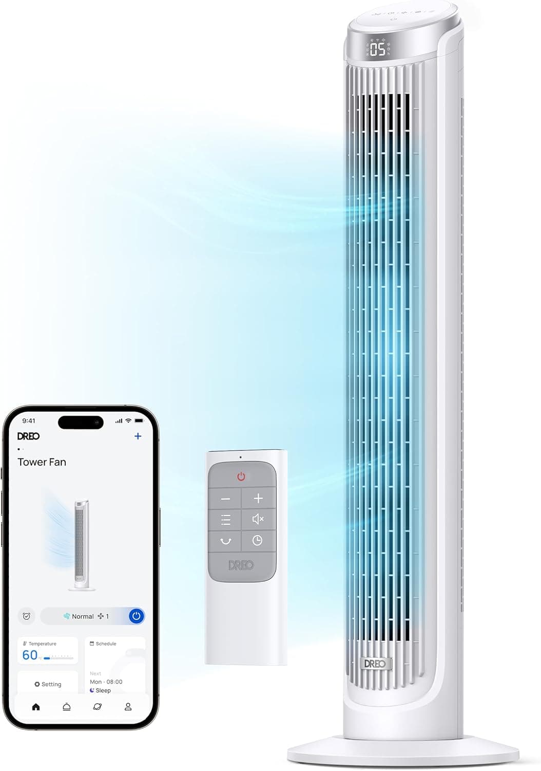 DREO Smart Tower Fan for Bedroom, 90 Oscillating, 26ft/s Velocity, 12H Timer, Voice Control, Compatible with Alexa