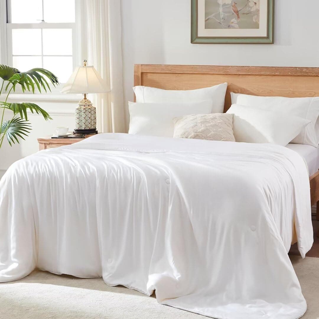 Globon Cooling Comforter King Size, Lightweight Summer Comforter, Bamboo Viscose, Soy Fiber Blend Fill, White
