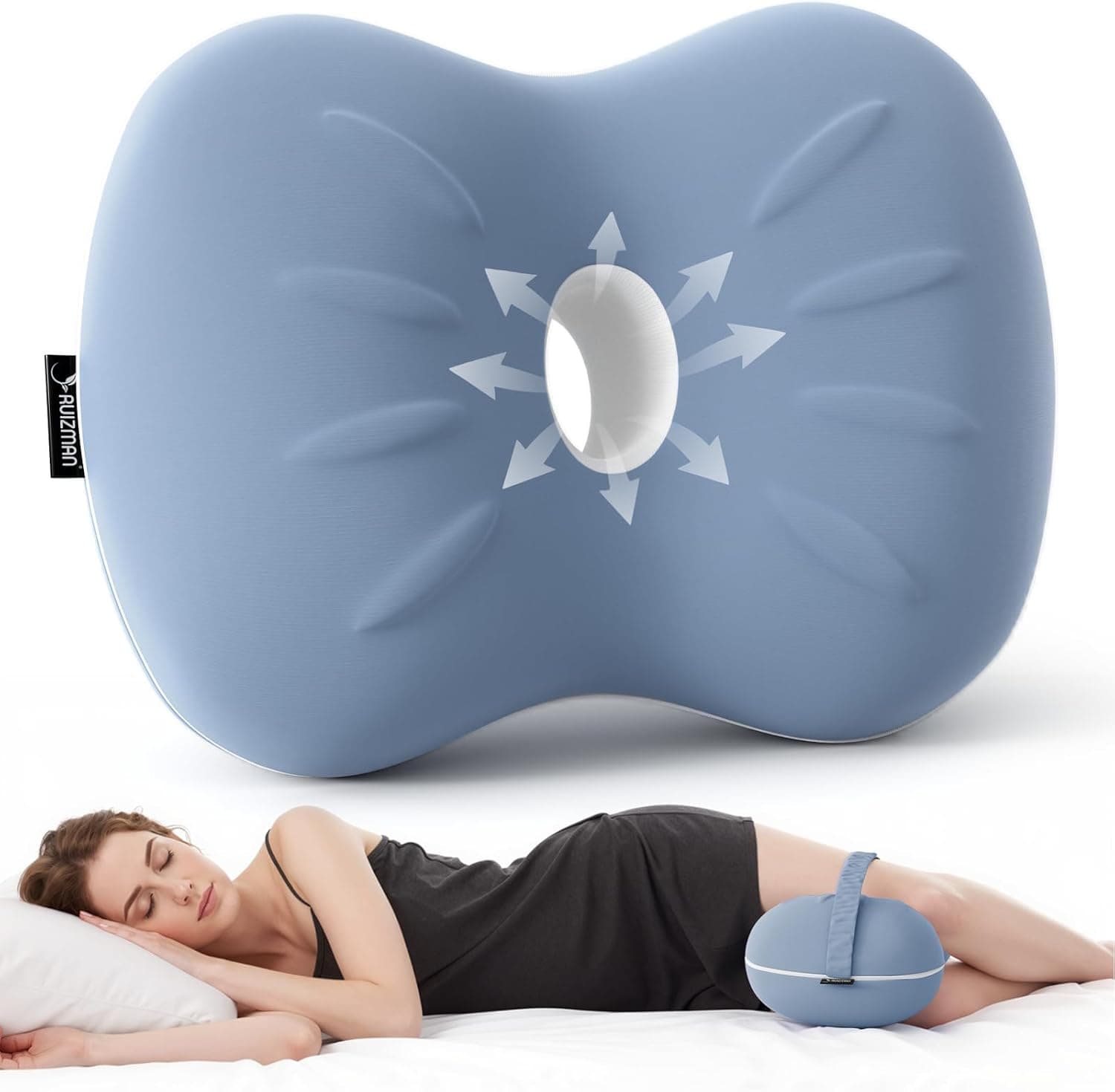 Ruizman Knee Pillow for Side Sleepers, Cooling Memory Foam Knee Pillows for Hip Pain (Misty Blue)
