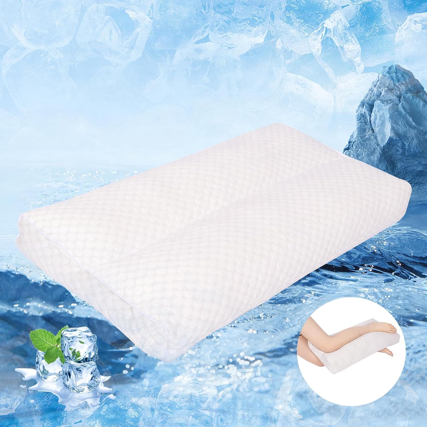 Cooling Knee Pillow for Side Sleeper, 3" Leg Pillow, 100% Cooling Fabric for Between Knees