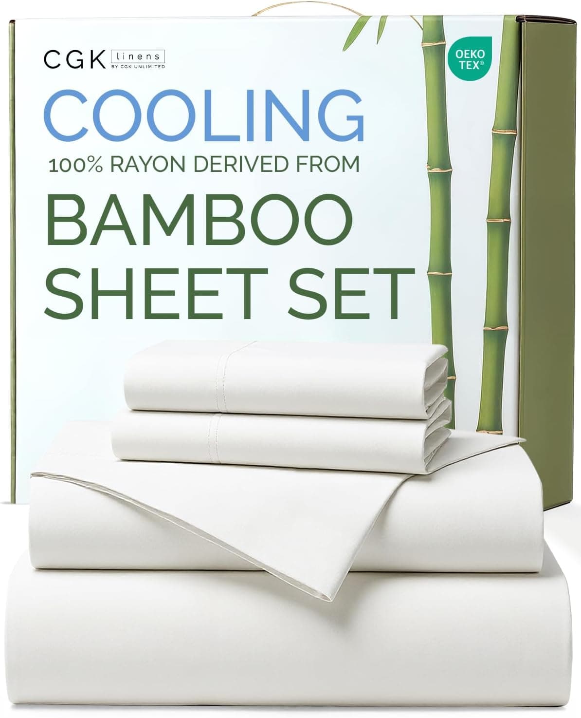 100% Rayon Derived From Bamboo Sheets Full Size, Cooling, White