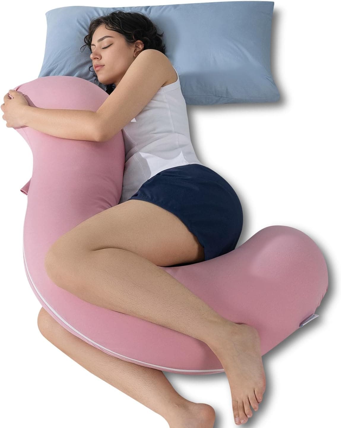 QUEEN ROSE Body Pillow, Full Body Support Pillow for Side Sleepers, Cooling Soft S Shaped Hug Pillow for Adults, Grey