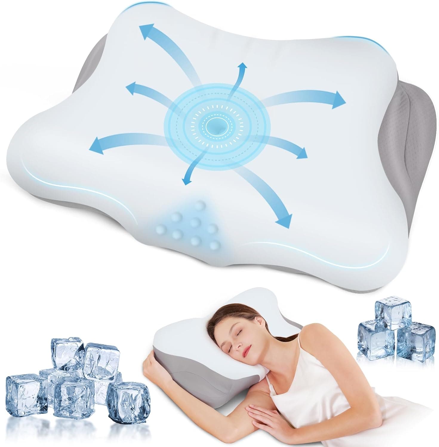 Cooling Neck Pillow for Sleeping, Cervical Pillow, Ergonomic Contour Memory Foam, Orthopedic Side Sleeper