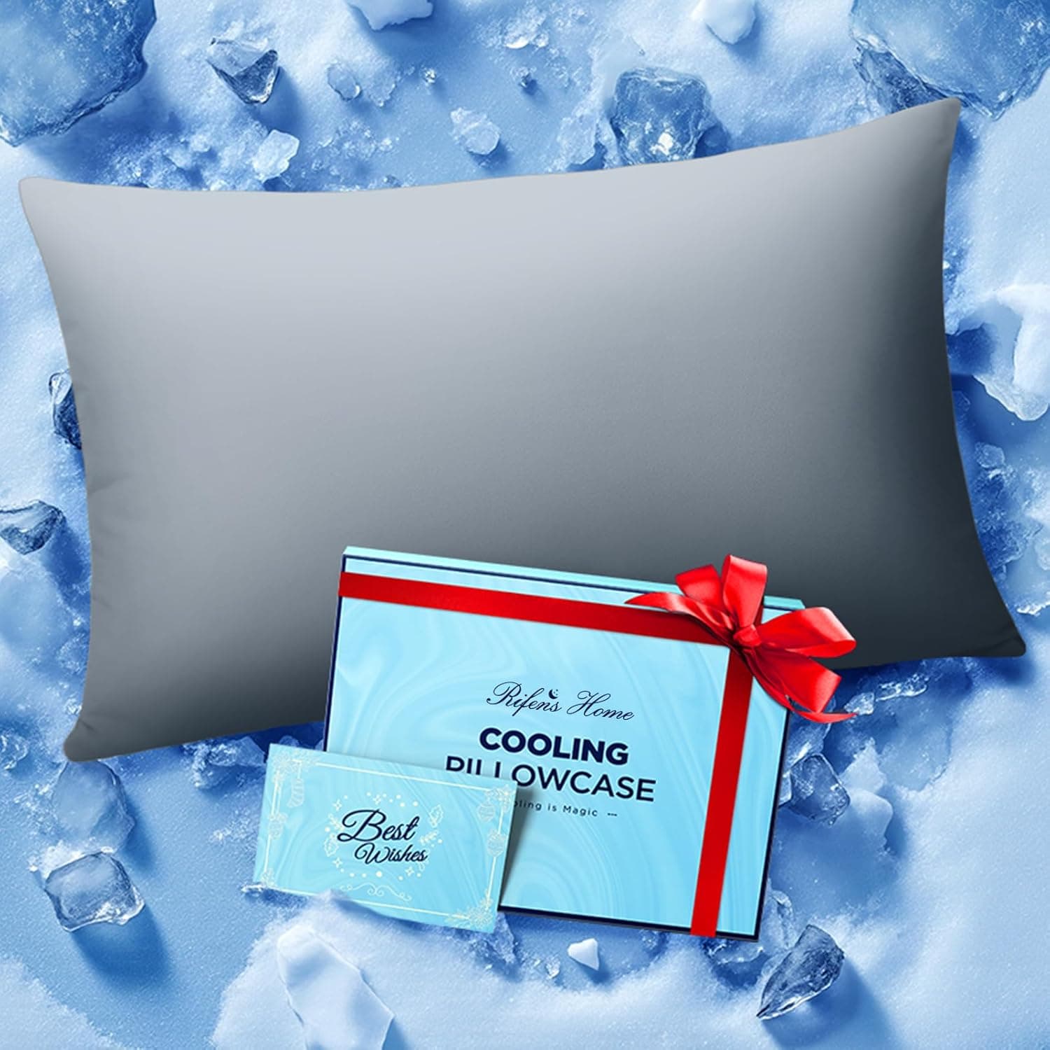 Ice Cooling Pillowcase for Hot Sleepers, Invisible Zipper, Standard, Light Gray