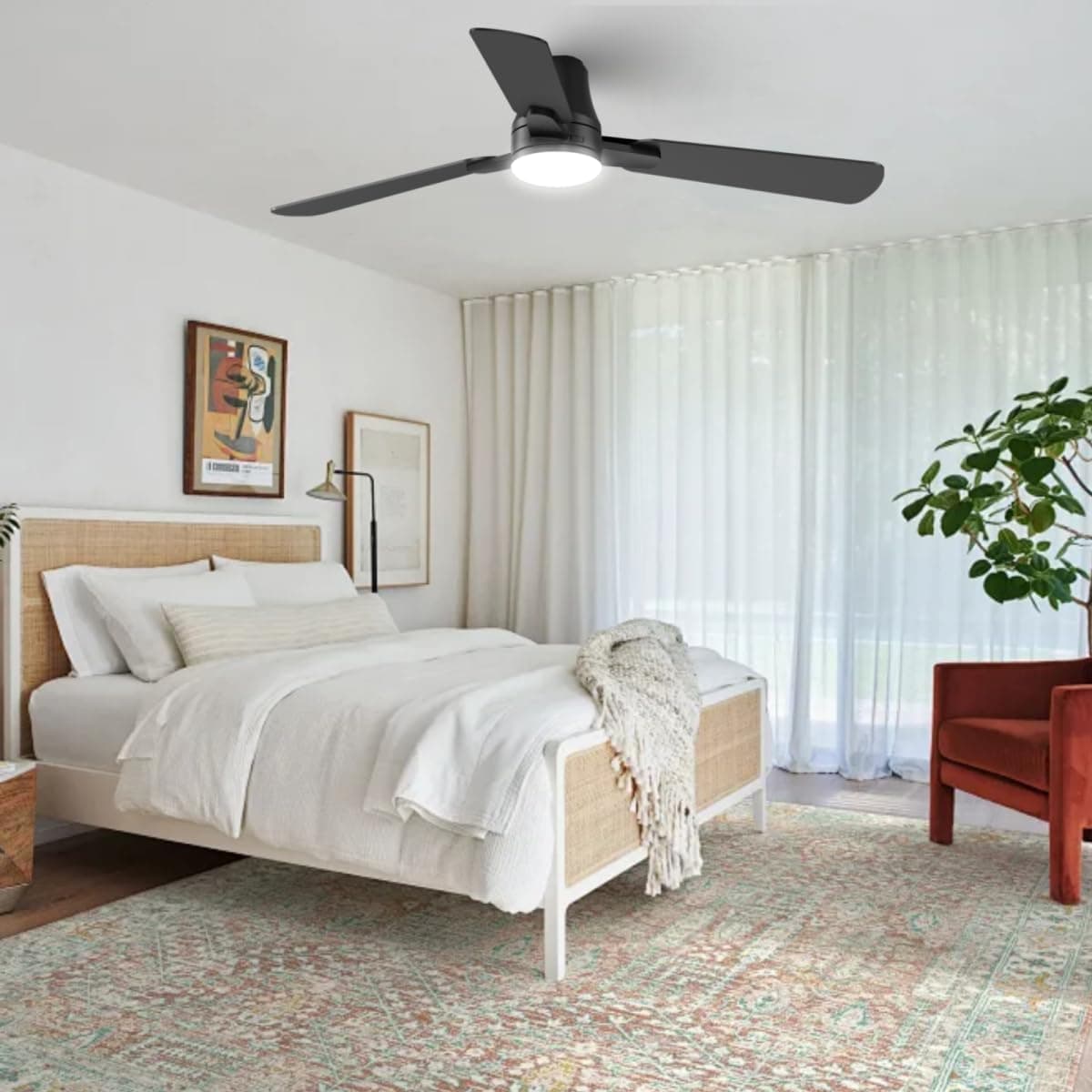 OSTIVE Ceiling Fans with Lights and Remote, 42 Inch Modern Ceiling Fan, Low Profile Flush Mount, Quiet Reversible DC Motor & 3CCT Dimmable LED for Bedroom Living Room Kitchen Indoor Outdoor (Black)