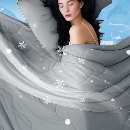 DOWNCOOL Cooling Comforter Queen Size,Grey Cooling Blanket for Hot Sleeper | Lightweight & Breathable Blanket for Night Sweats,Dual-Side Cooling Summer Bedding,90"X90"