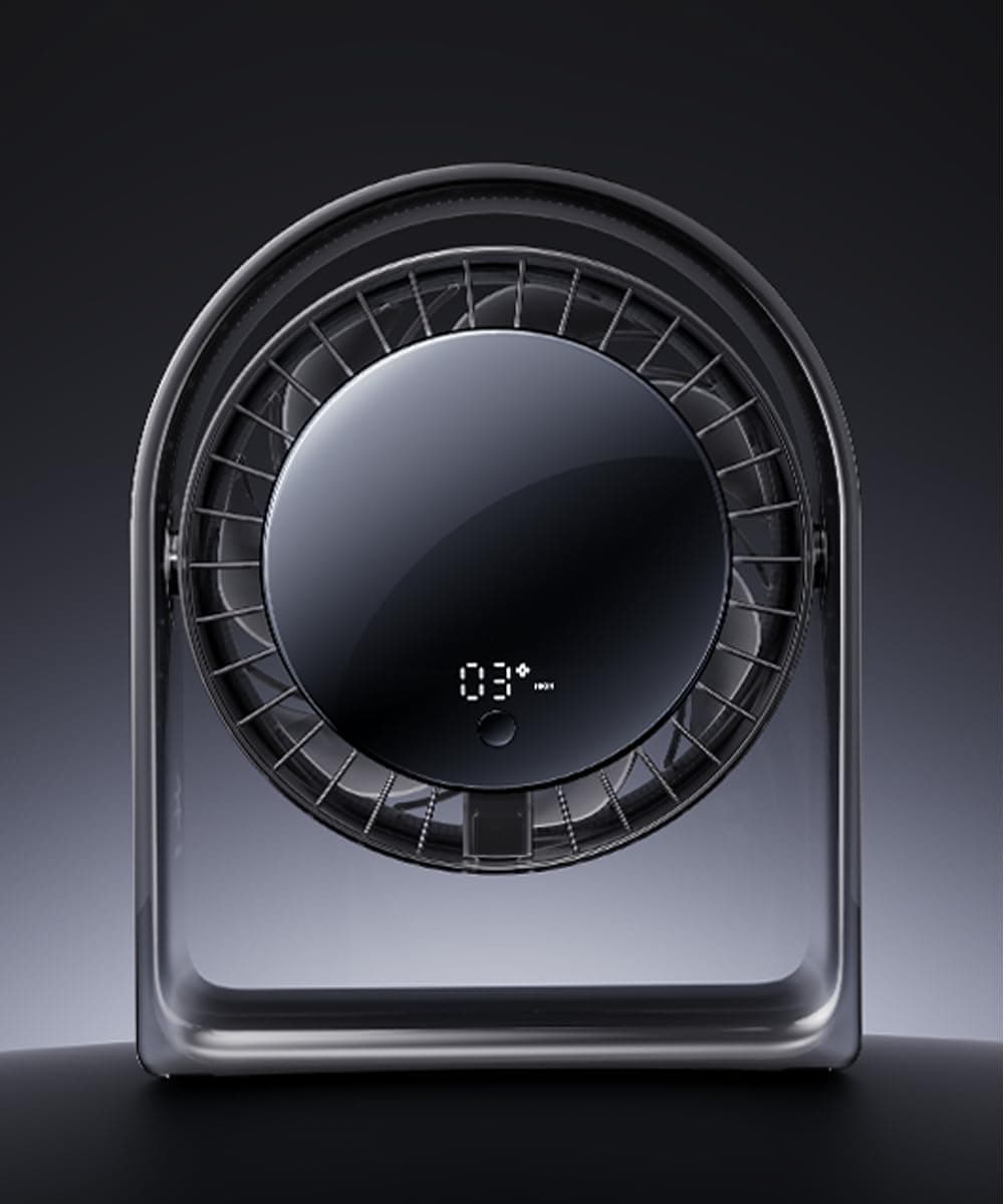 2026 New Desk Fan, Quiet Air Circulator Mini Fan for Bedroom, Portable Smart Display USB Fan, 4 Speeds Strong Airflow, 120 Tilt, Small Desktop Table Fans For Office Bedside Room, Translucent Black