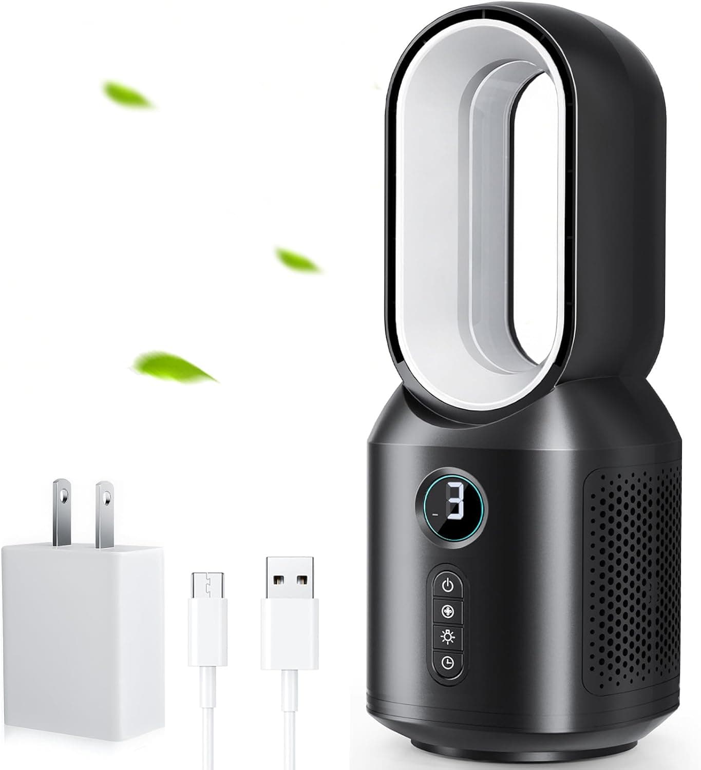 let'me 13 Inch Desk Fan, Small Bladeless Table Fan, Small Fan with 3 Speeds and Night Light, Quiet Desk Fan for Personal, Bedroom, Office, Nightstand