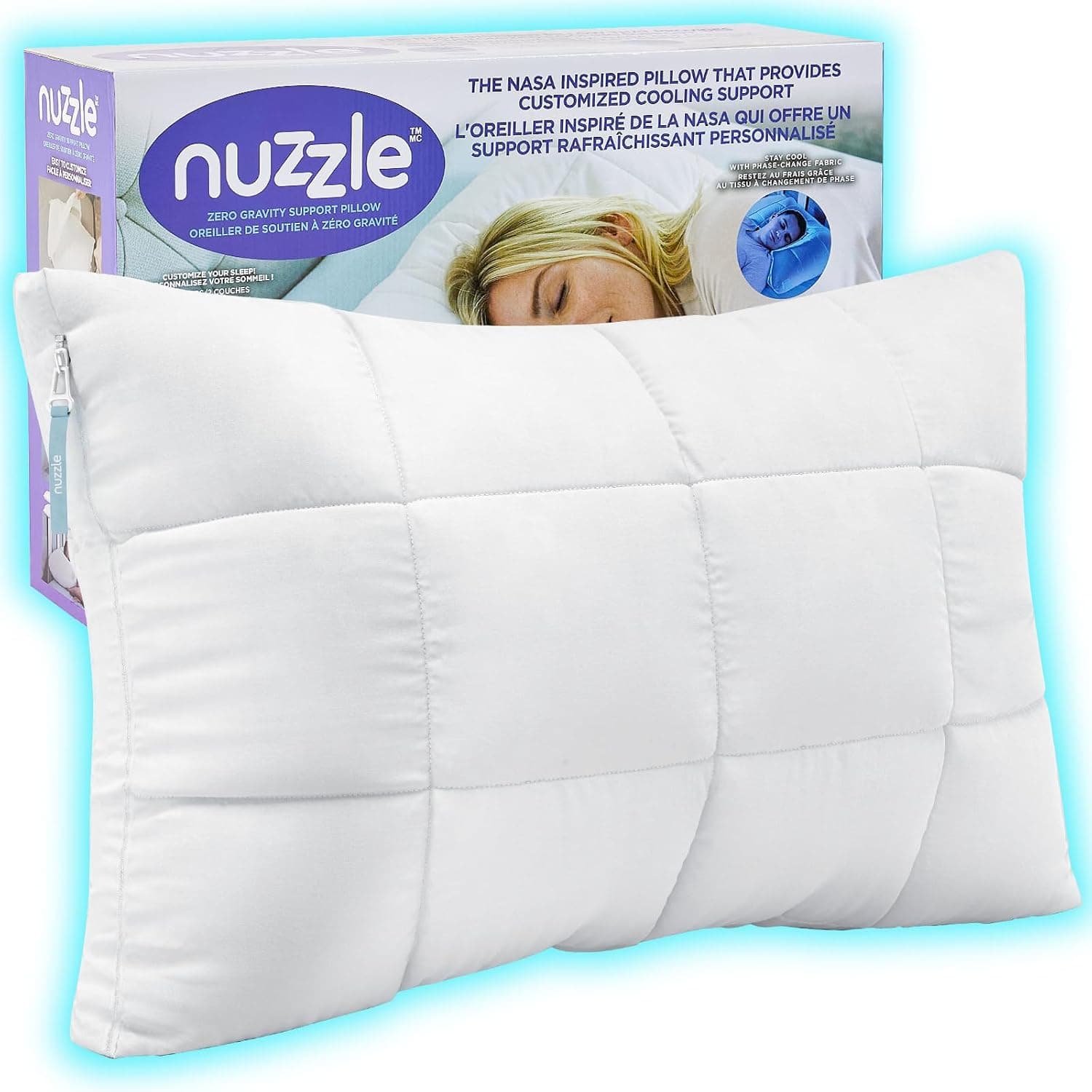 Nuzzle Adjustable Firm Pillow Standard, Cooling for Back/Stomach/Side Sleepers