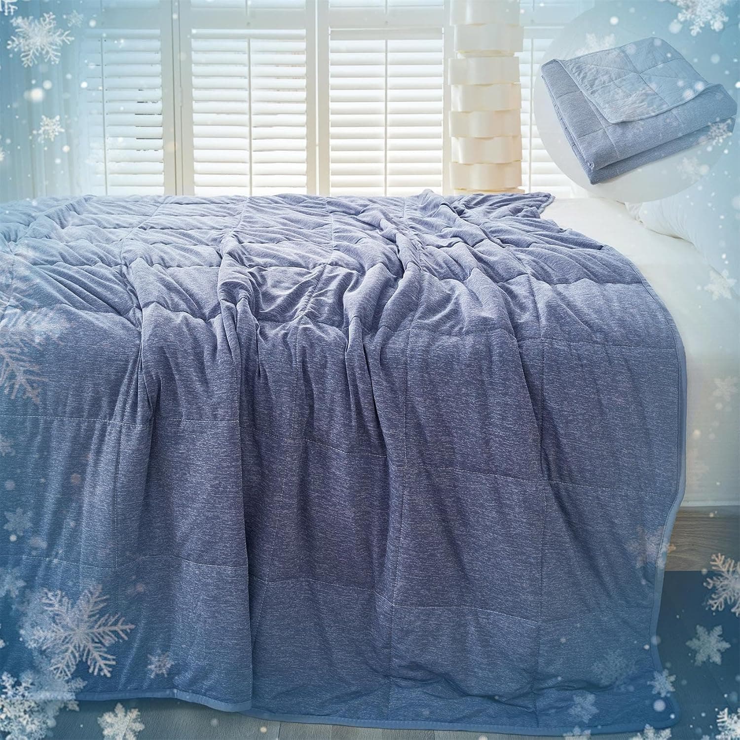 Cooling Coverlet Blanket Set for Hot Sleepers, Ultra-Soft Lightweight Microfiber Quilt, Cool Breathable Summer Bedding, Reversible Bedspread for Couch/Travel for Night Sweats Relief (Blue, Queen)