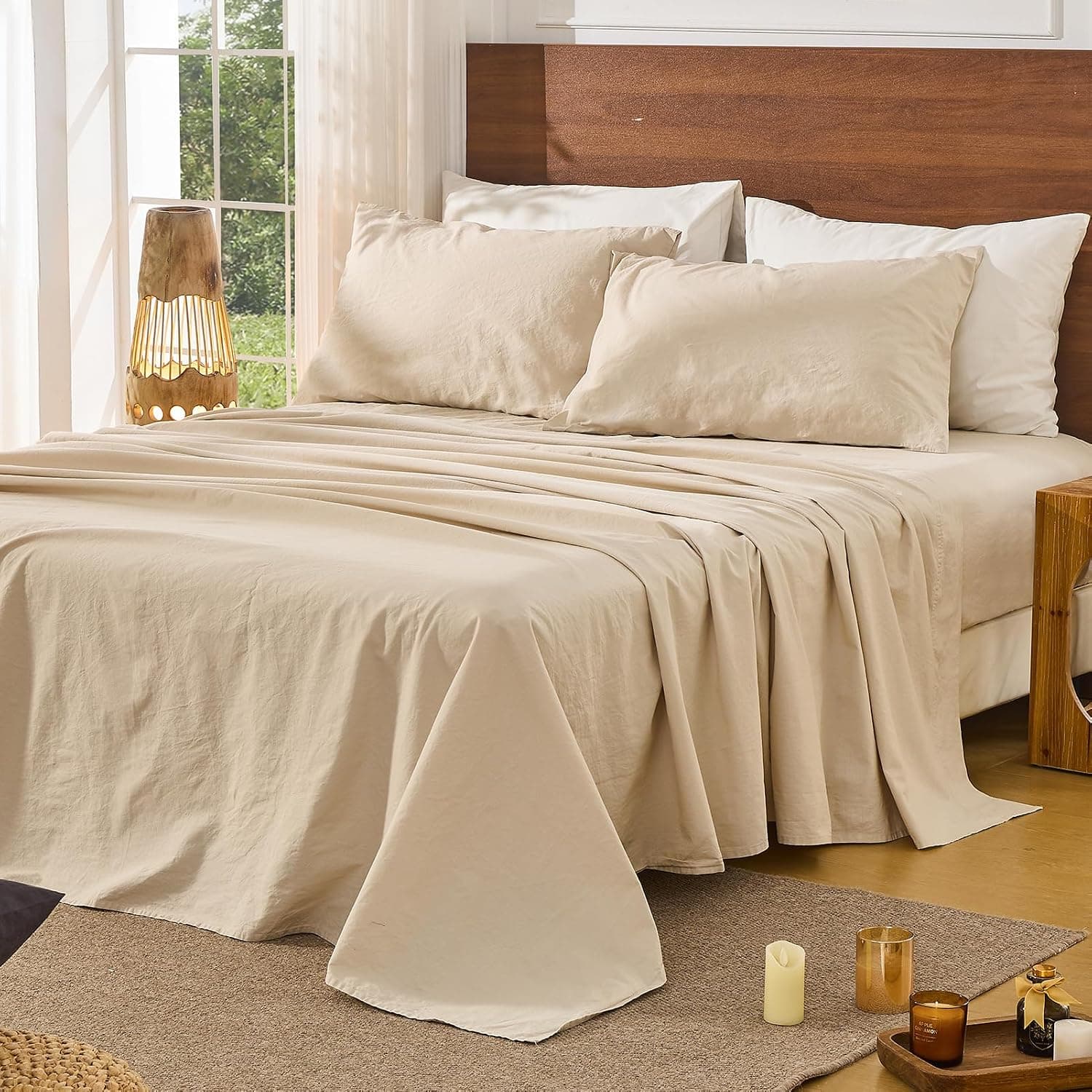 Bedlifes 100% French Pure Linen Sheets Queen Size, 4 Piece, Linen