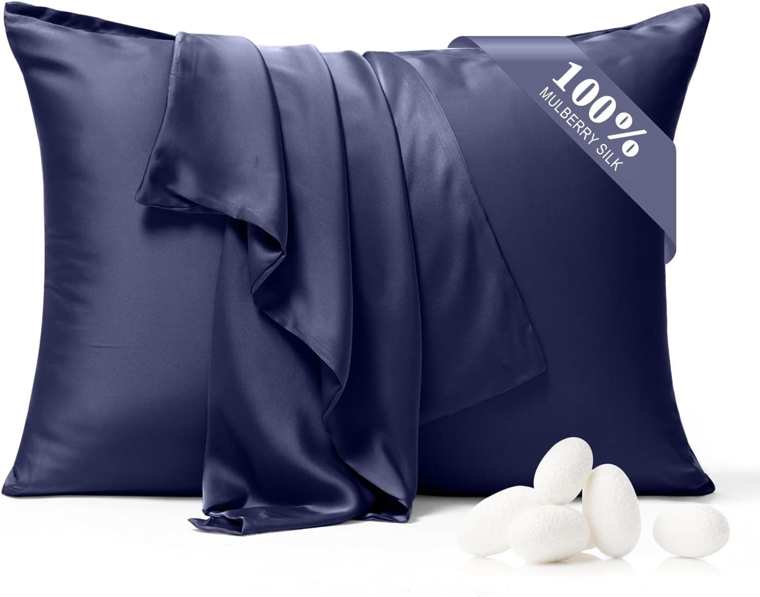 BYDHZN 100% Pure Silk Pillowcase 2 Pack for Hair and Skin, Both Sides 23 Momme Grade 6A+ Mulberry Silk Pillowcases with Hidden Zipper, Soft & Smooth Cooling Pillow Cases (Navy Blue, Queen 20x30)