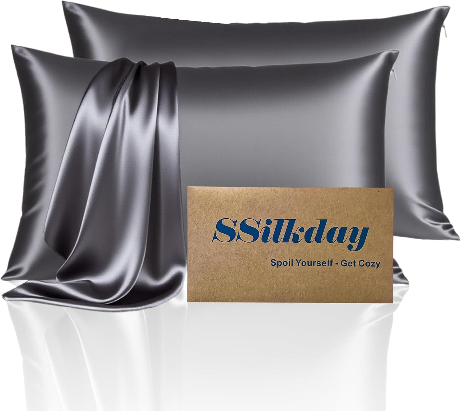 Mulberry Silk Pillow Cases 2 Pack Standard Size with Zipper, Ultra Smooth Soft Breathable Cooling Pillow Cases for Hot Sleepers, Silk Satin Pillowcase for Hair and Skin Set of 2