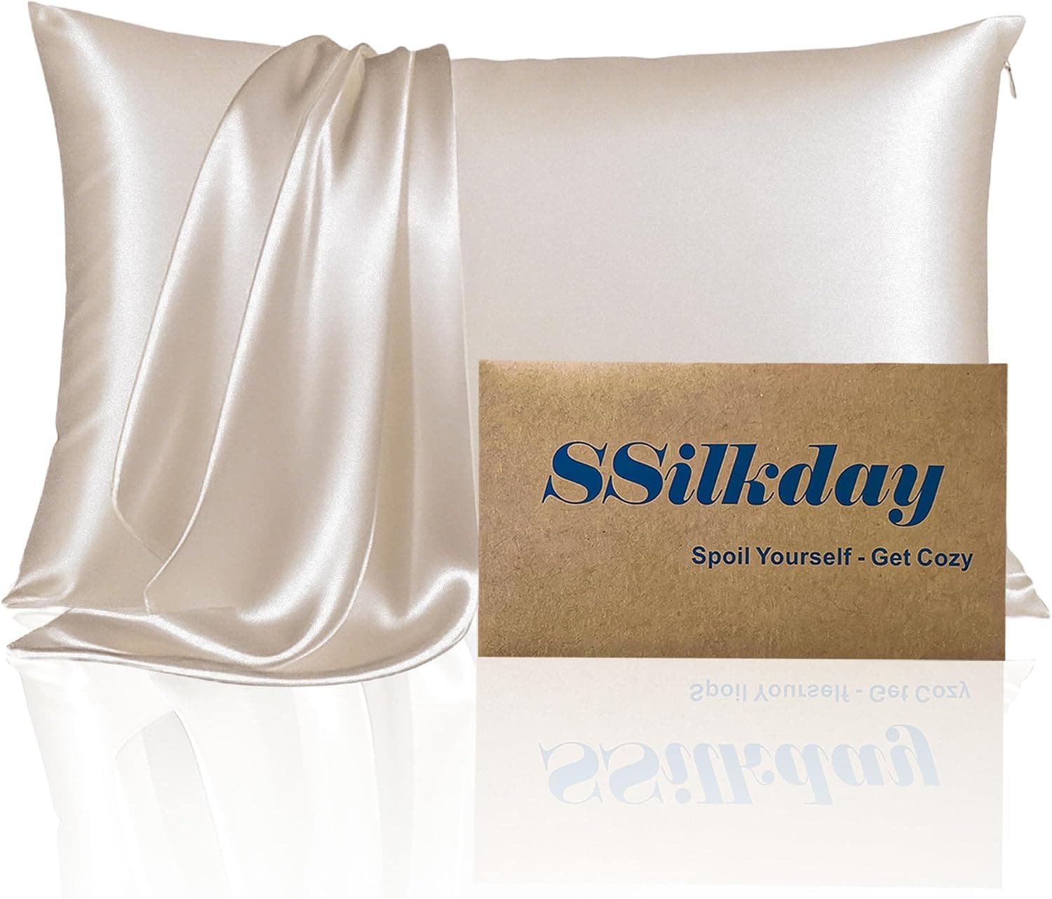 Mulberry Silk Pillow Cases with Zipper, Ultra Smooth Soft Breathable Cooling Pillow Cases for Hot Sleepers, Silk Satin Pillowcase for Hair and Skin (Beige, Standard Size, 1 Pack)