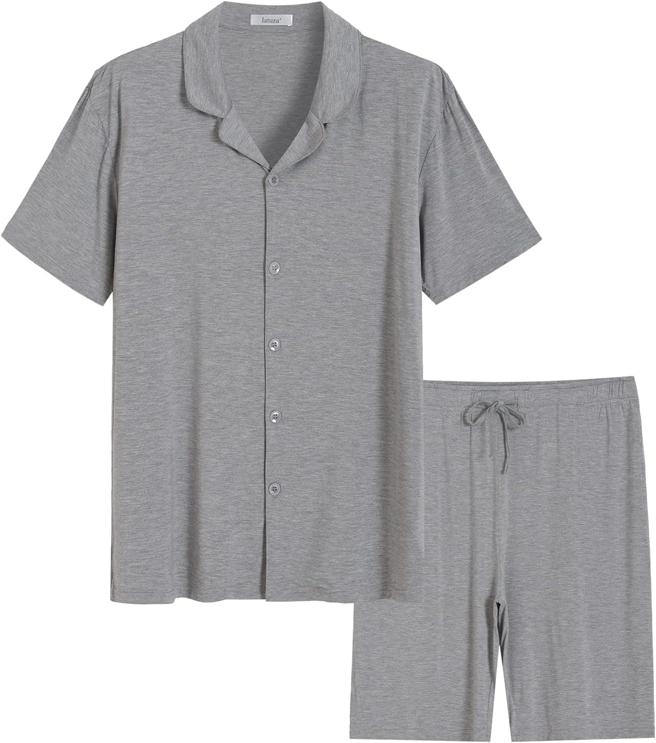 Latuza Men's Bamboo Viscose Button Down Pajama Set with Shorts (Dark Gray)