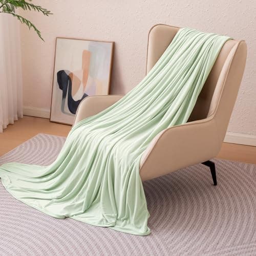 Amazon Basics Cooling Blanket for Hot Sleepers, Reversible Lightweight Thin Throw Blanket for Bed, Couch and Sofa, Queen (90" x 90"), Aloe Green