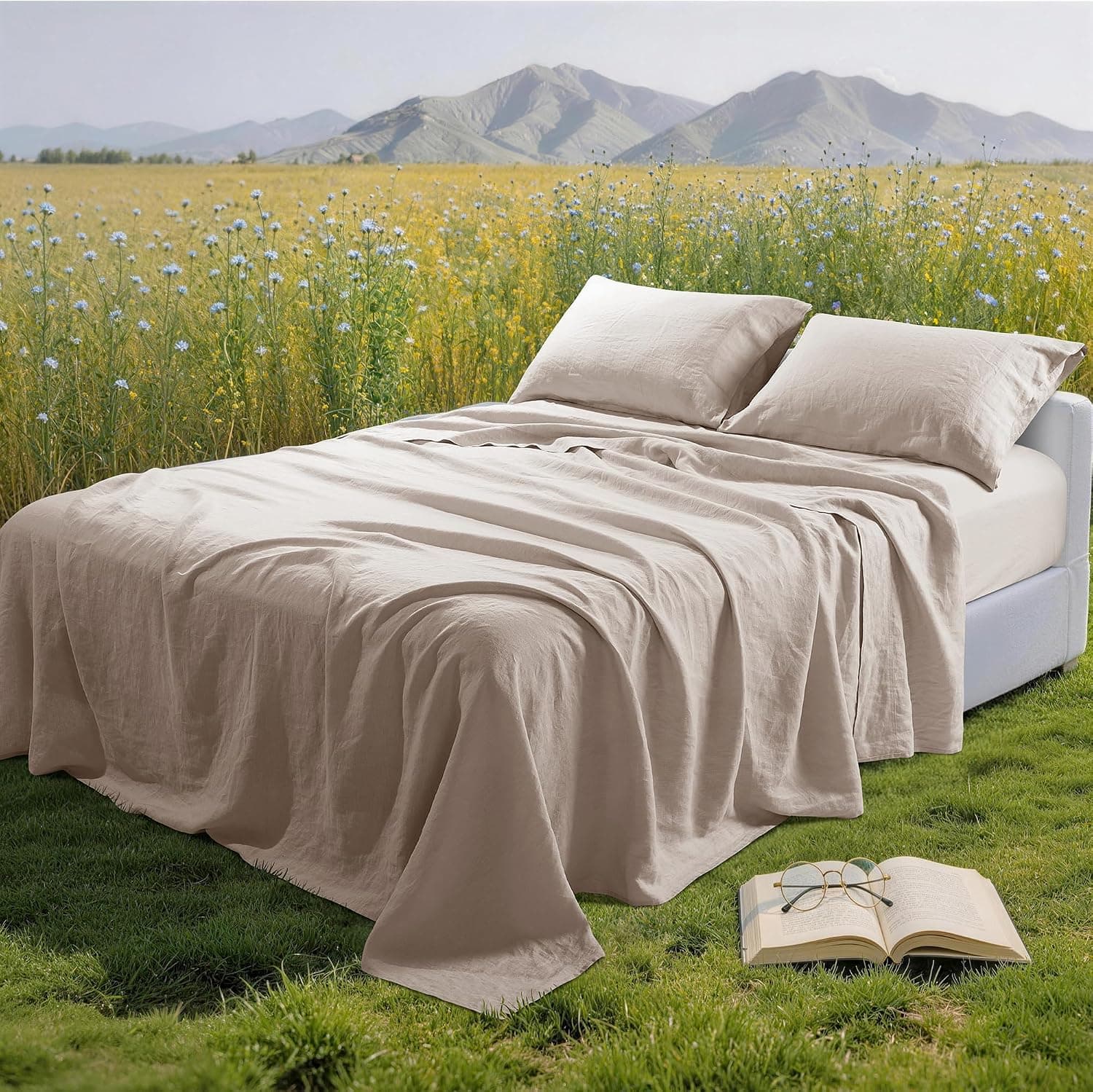 REDASW 100% Pure Linen Sheet Set for Hot Sleepers, 4pcs, Linen King