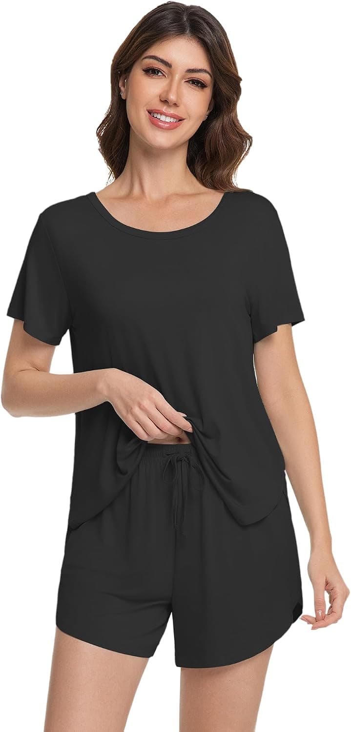 WiWi Viscose from Bamboo Pajamas Set for Women Short Sleeve Cooling Summer Lounge Sleepwear