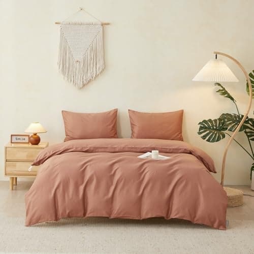 SAPHREAS Duvet Cover Set Queen Size 100% Organic Cotton Mocha Mousse, 3 Pcs Soft Bedding Comforter Cover with Zipper Closure & Corner Ties, Comforter Not Included