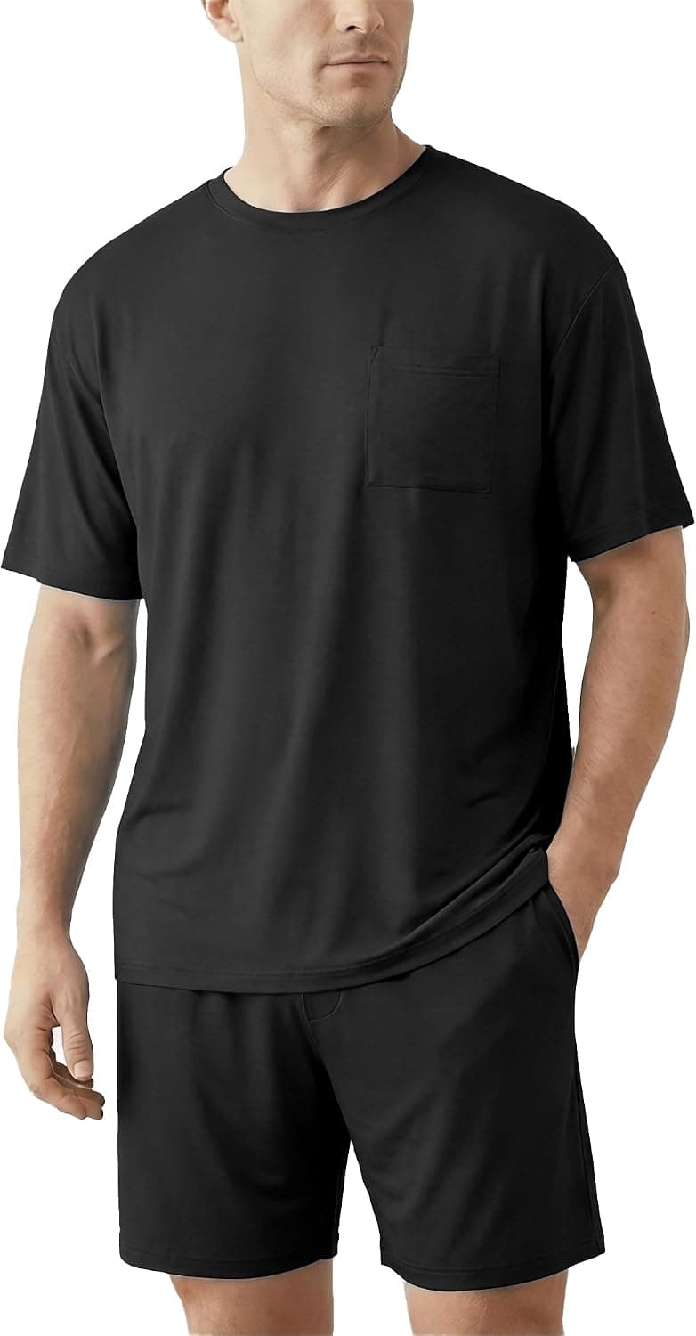 EPOPLAR Mens Pajamas Set Cooling Viscose Made from Bamboo Short Sleeve Shirt and Shorts