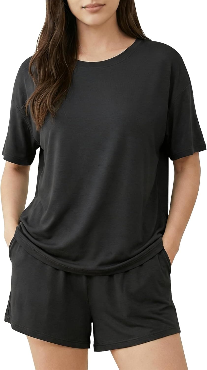 EPOPLAR Womens Pajama Sets Cooling Viscose Made from Bamboo Short Sleeve Top and Shorts