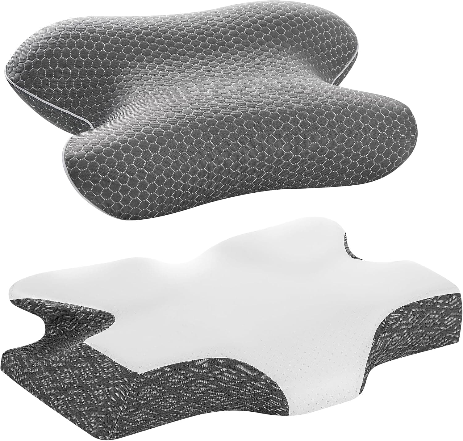 Elviros Cervical Neck Pillow for Sleeping, Memory Foam, Side Sleeper Cooling Ice-Silk Cover