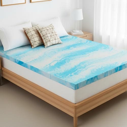4 Inch Queen Mattress Topper, Ventilated Gel Memory Foam Mattress Pad | Pressure Relief | Body Support Mattress Bed Topper | CertiPUR-US certified | Blue
