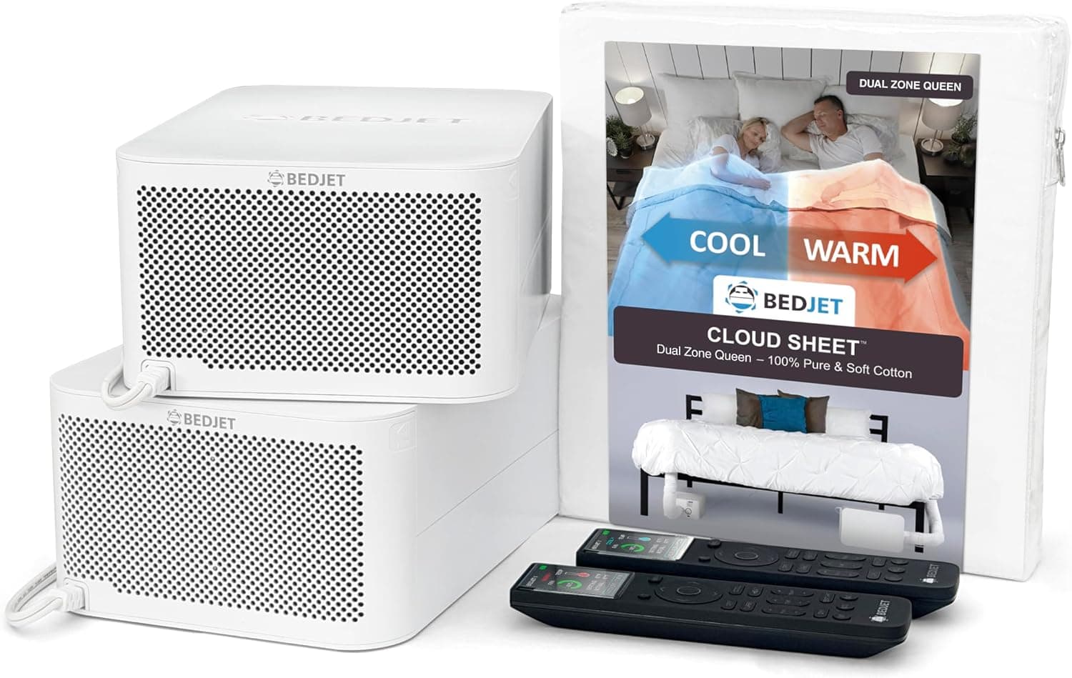BedJet 3 Dual Zone System Climate Comfort for Beds, Bundle with 2 Mini Units + Cloud Sheet (Queen/Full; Separate Temp Control Each Side)