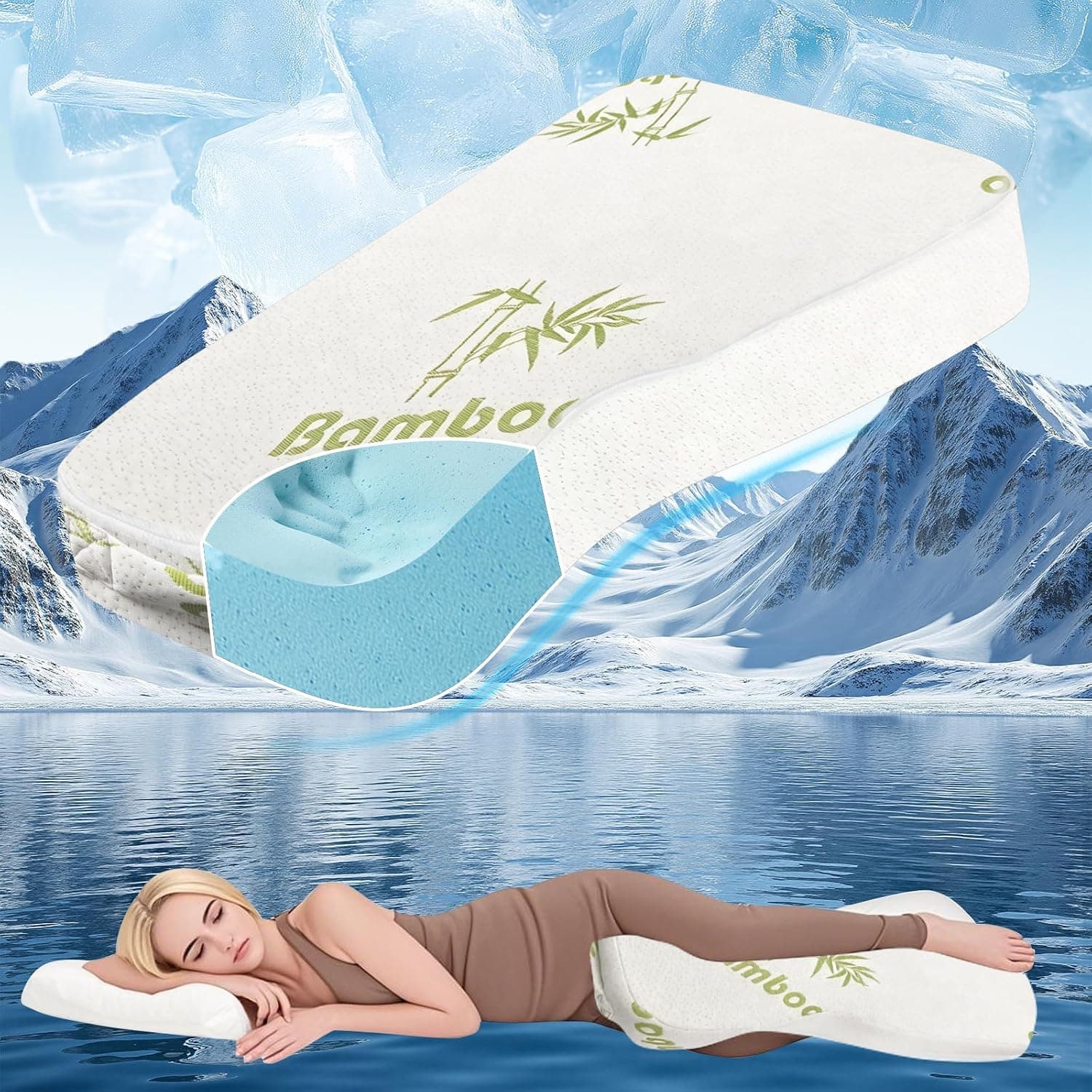 Cooling Knee Pillow for Side Sleepers, 100% Memory Foam, 4" Leg Pillow, Rayon Derived from Bamboo