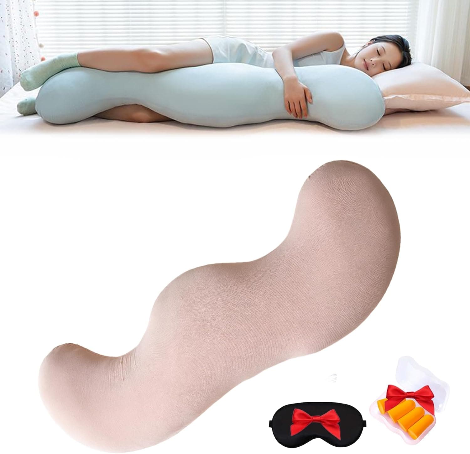 3 Size Pea Pod Body Pillow for Side Sleeper, Long Bolster Hug Pillow with Cooling Fabric, Soft Ergonomic Pillow for Back, Hip & Leg Support (Pink, 31.50 inch)