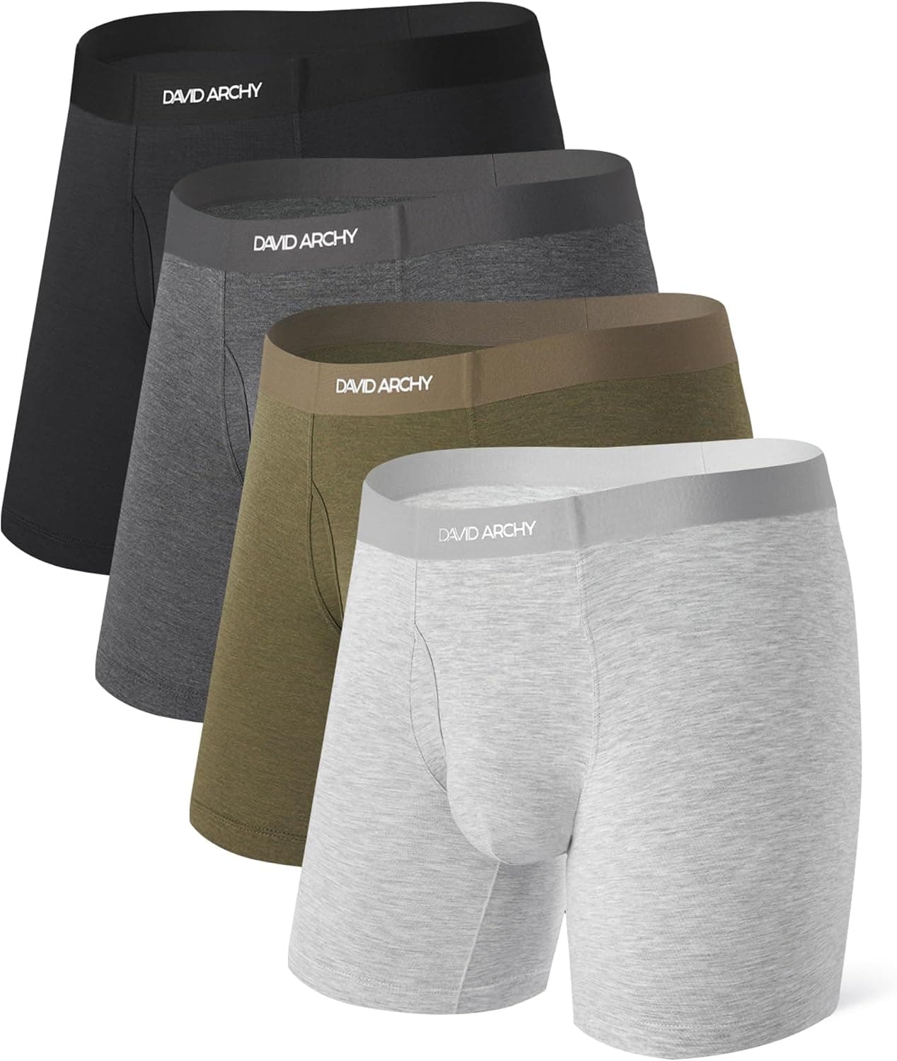 DAVID ARCHY Men's Seamless Underwear, No-Roll Waistband, Breathable Cooling Bamboo Rayon Moisture-Wicking Boxer Briefs 4 Pack