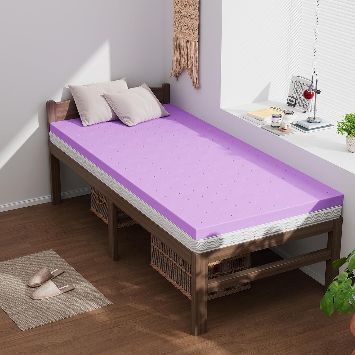 DUMOS 3 Inch Cooling Memory Foam Mattress Topper Twin, Gel Ventilated Soft Pressure Relief Pad, CertiPUR-US Certified, Purple