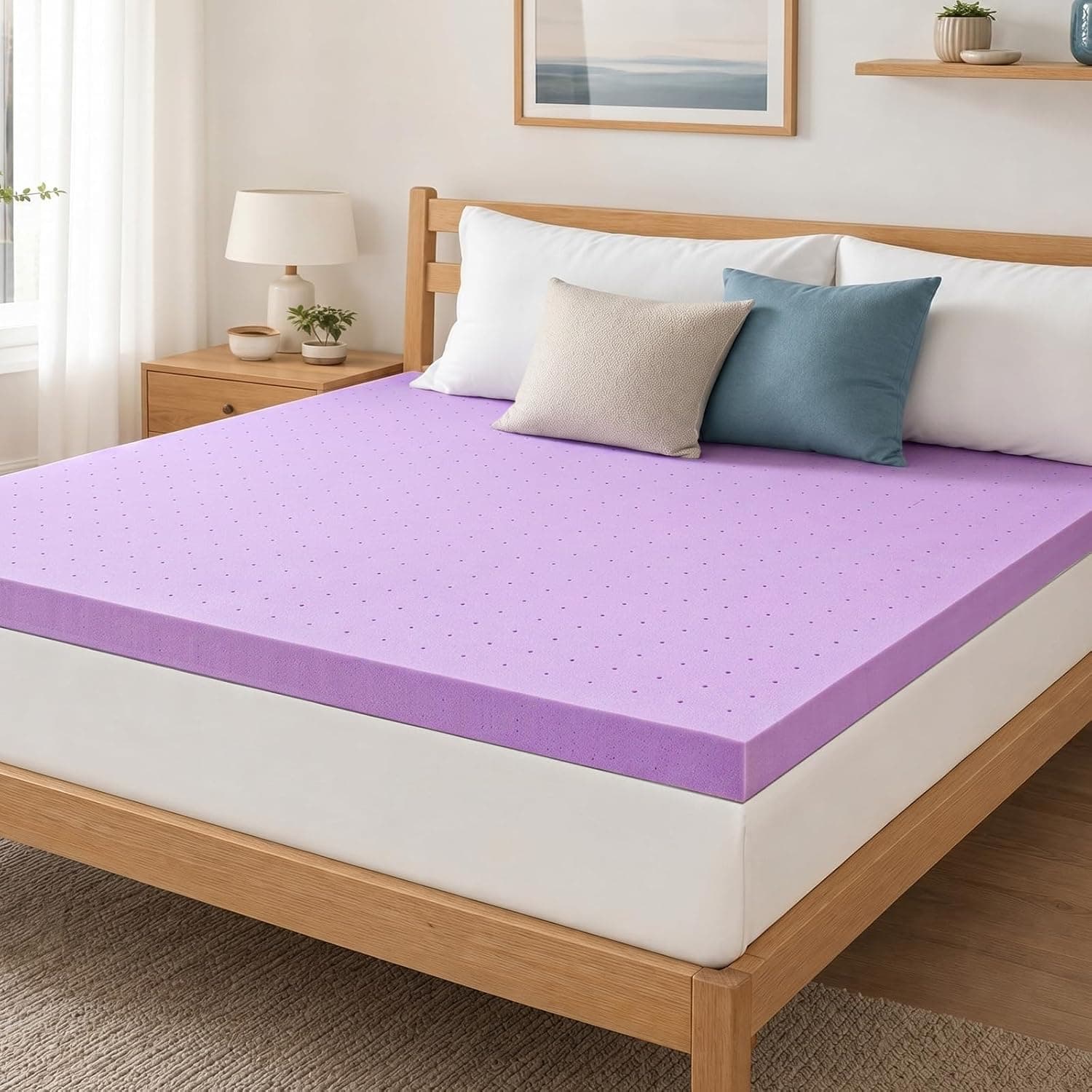 DUMOS 2 Inch Cooling Memory Foam Mattress Topper Full, Gel Ventilated Soft Pressure Relief Pad, CertiPUR-US Certified, Purple